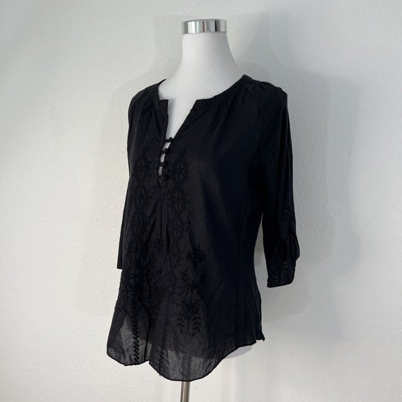 Nine West Jeans Womens Top Small Black Roll Tab Sleeve Tunic NWT - Picture 2 of 14